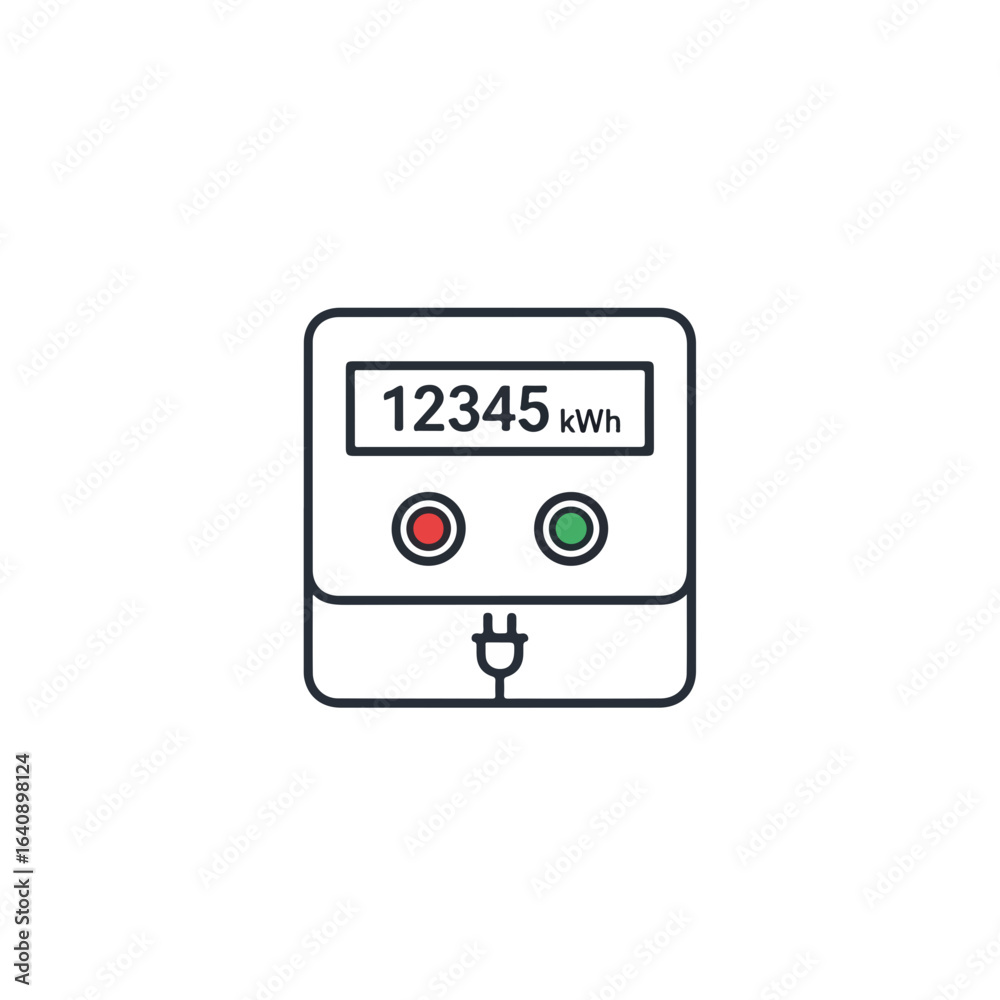 Electricity meter shows kilowatt hours in minimalistic style. Electricity meter measures energy consumption with digital display and indicator lights. Electricity meter shows kilowatt hours in minimalistic style. Electricity meter measures energy consumption with digital display and indicator lights.