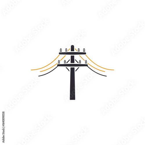 Power line pole with electric wires in simplified drawing. Power line pole illustration includes electrical insulators, cables, and cross arms, showing the complexity of city infrastructure.