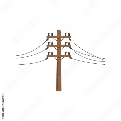 Wooden utility pole with power lines. Electrical infrastructure component includes wooden post and multiple power cables. City communications depend on reliable power infrastructure,