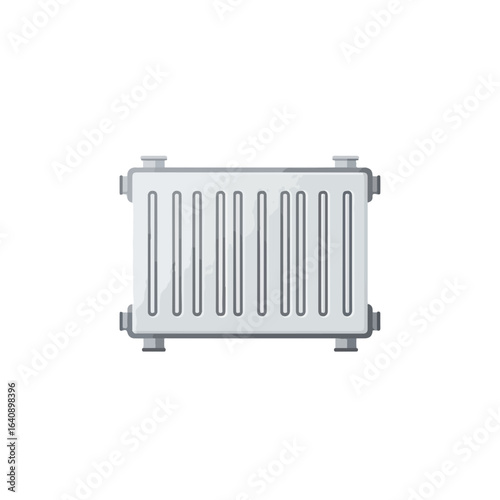 White heating radiator isolated on white background for warmth and comfort. Heating radiator close up showcases its panels and temperature control, providing warmth.