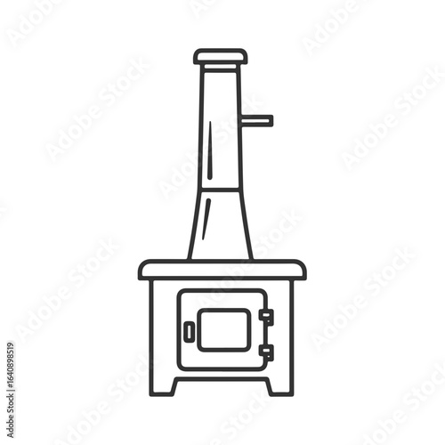 Isolated line art Chiminea presents an outdoor heating source, shown with a slender flue and sturdy base. Chiminea designs add warmth and style to gardens, patios, and outdoor living spaces.