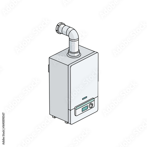 Isometric gas boiler for heating systems with exhaust pipe. Gas boiler provides reliable warmth for home and industry, ensuring efficient performance, and modern design.