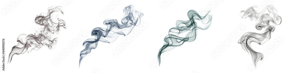 Fototapeta premium Smoke Trails: Set of Four Abstract Smoke Patterns on White
