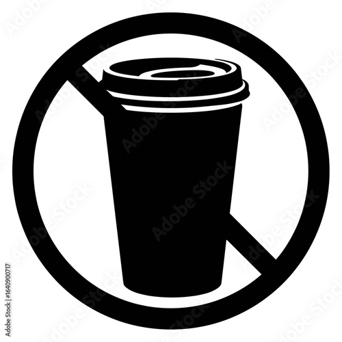 Silhouette of single-use cup crossed out, symbol of recycling and waste reduction