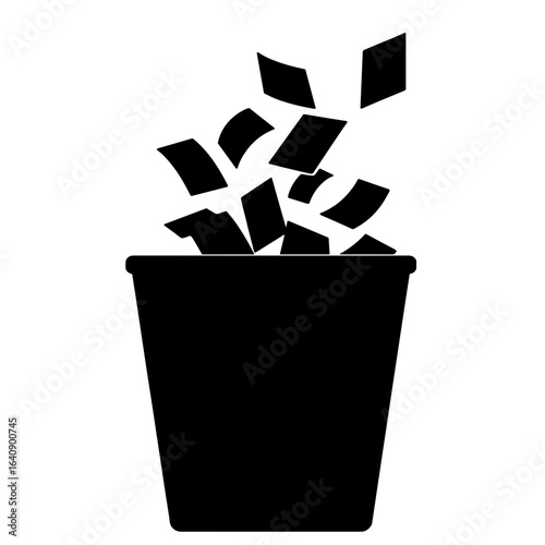 Silhouette of paper shredder with jammed documents, concept of data security breach