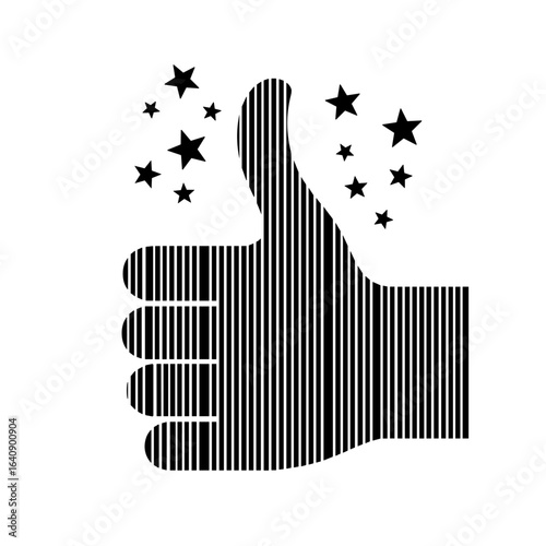 Abstract thumbs up silhouette with stars, symbol of success and approval