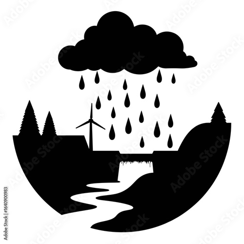 Silhouette of cloud raining into hydropower station, concept of renewable energy and eco sustainability