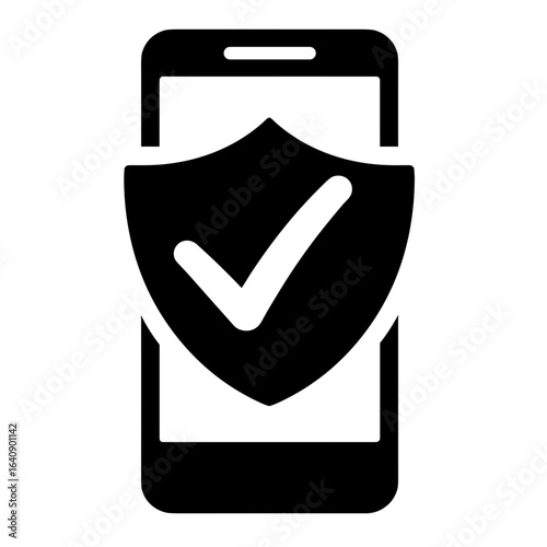 Silhouette of phone with shield symbol, mobile security and data protection concept