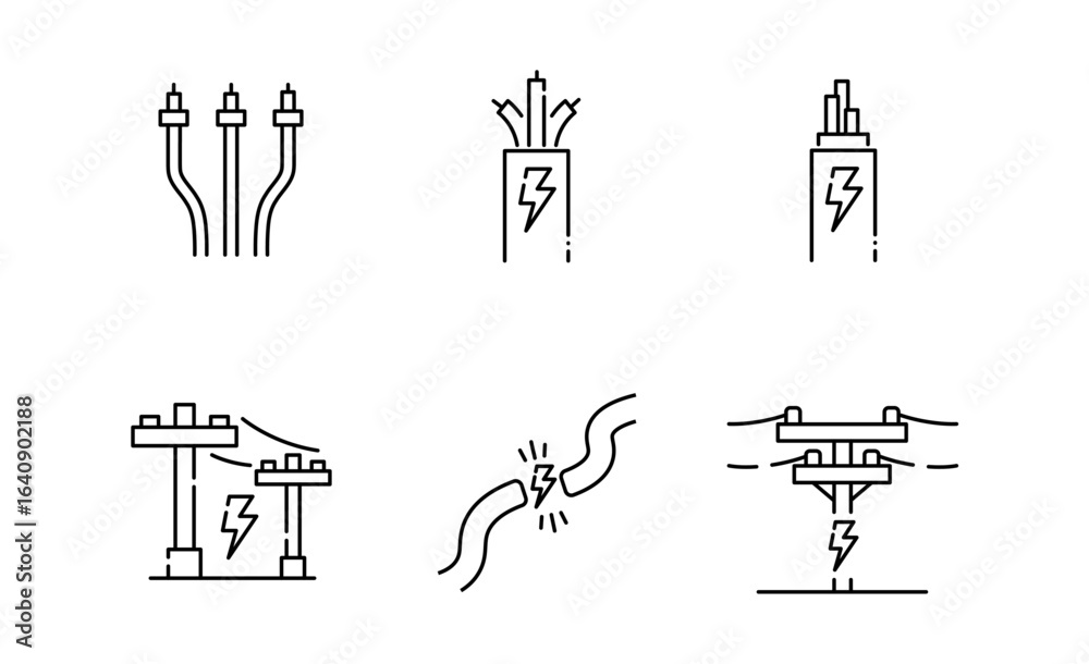 Naklejka premium Set of Wires or cables icon, Pole Symbol Outline icon, Editable Stroke