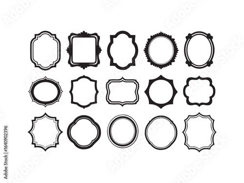 Collection of decorative oval and rectangular frames silhouette vector isolated on white background
