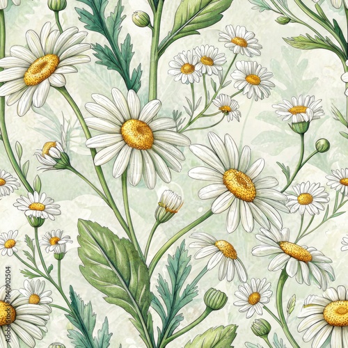 Floral illustration of daisies botanical art nature bright background aesthetic viewpoint whimsical design for home decor