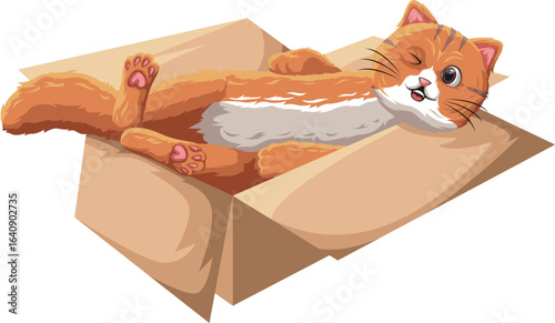 Orange Cat Playing in a Cardboard Box Illustration 
