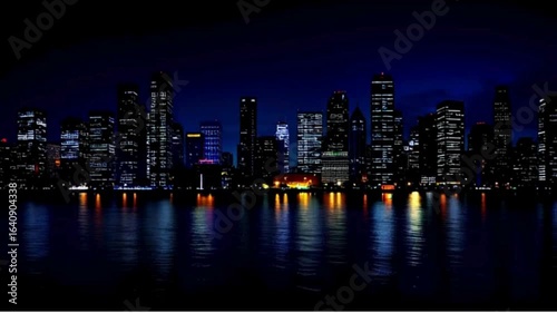 City Lights Reflecting on the River at Night