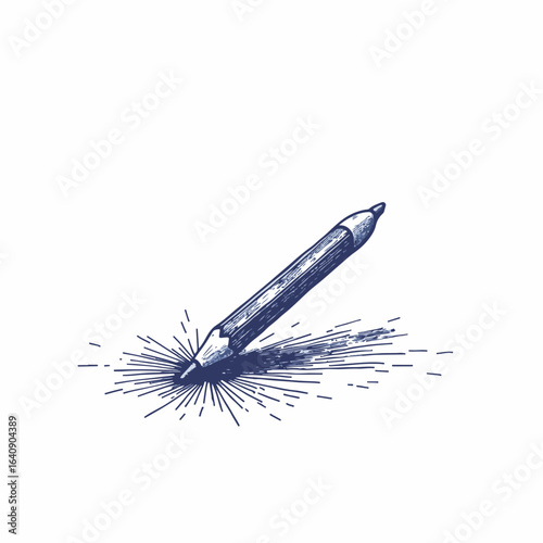 Broken pencil on floor with shattered lead and splinters scattered around, a scene of unexpected destruction. Broken pencil shows fragility and imperfection,
