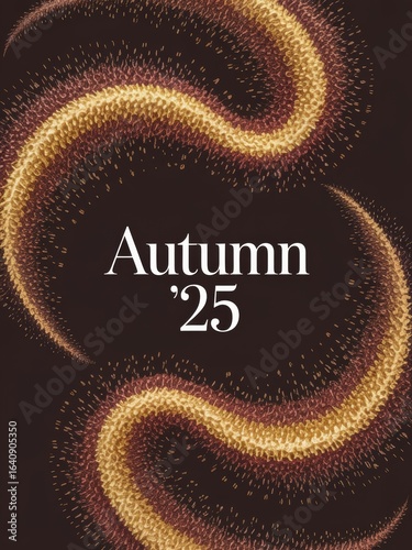 Abstract 'Autumn '25' Background with Two Swirls of Glowing Particles