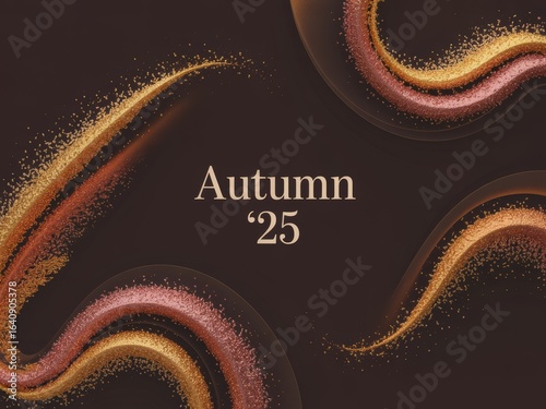 Abstract 'Autumn '25' Background with Elegant Waves of Gold and Rose Gold Glitter