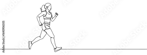 Continuous one line drawing of a woman running. Minimalist vector illustration of a female athlete jogging for fitness and health.
