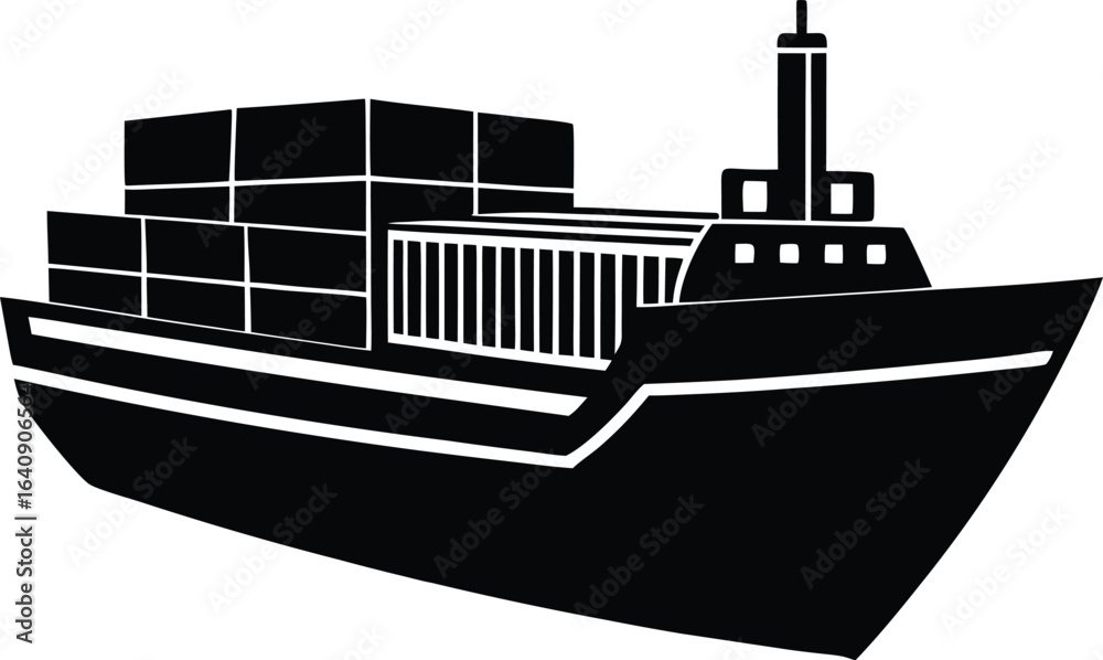 Fototapeta premium Black and white cargo ship icon container vessel transportation