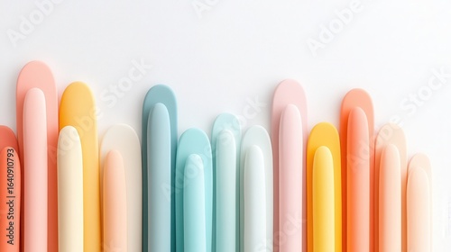 Colorful abstract shapes resembling rounded bars with a soft texture create a gradient pattern against a light textured surface, suggesting diversity and gentle progression.