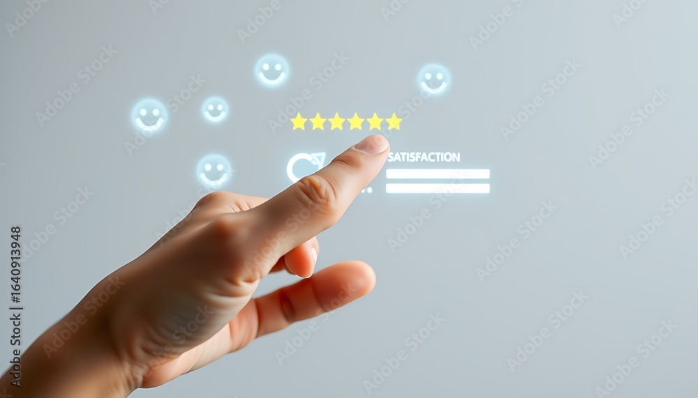 Finger touching glowing stars and smiley faces hand Finger touching glowing stars and smiley faces hand