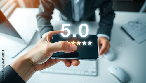 Wallpaper Mural Hand holding phone displaying star rating screen stars Torontodigital.ca