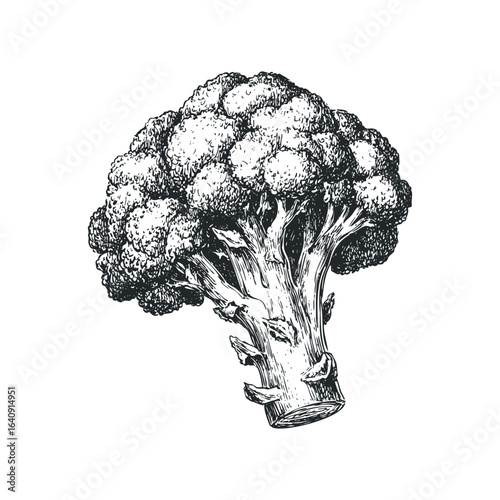 Detailed Ink Sketch of a Broccoli Florets with Thick Stem