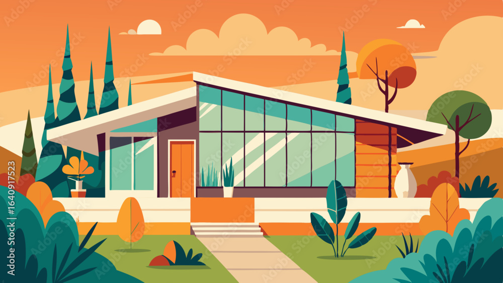Fototapeta premium tiny midcentury modern house