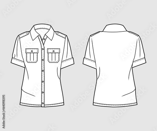 Shirt Flat Sketch Front and Back View for Fashion Design