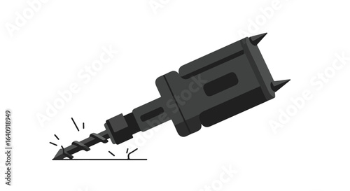 Flat vector drawing of a jackhammer breaking through a surface with sparks