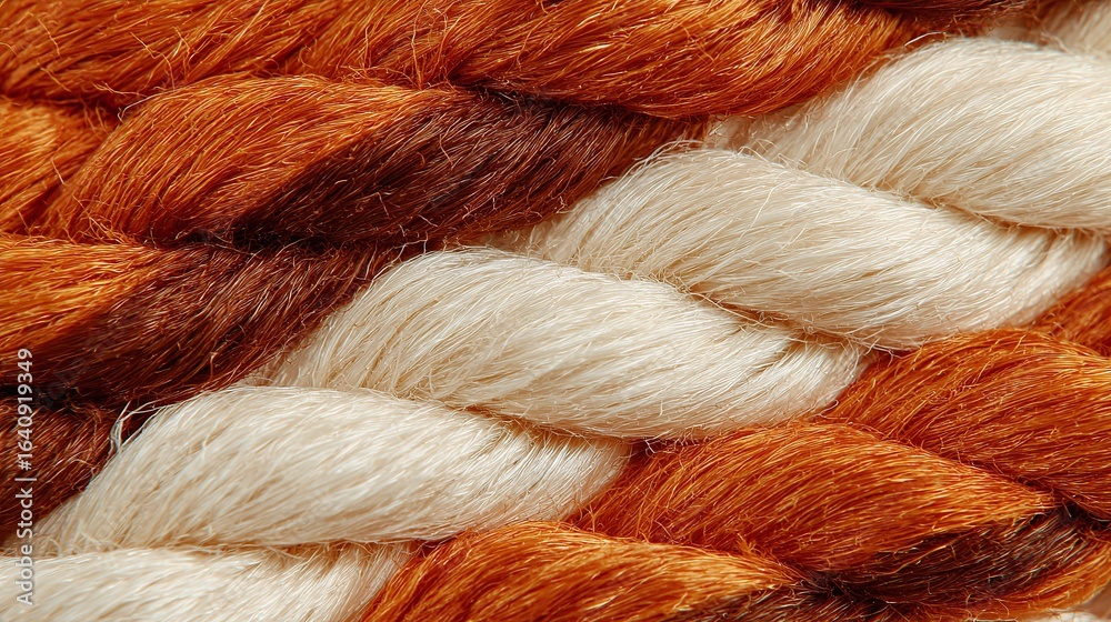 Fototapeta premium Close-up of details of orange and cream rope weave that reveals natural textures, color palette, suitable for product images or interior design visuals, emphasizing quality and style.