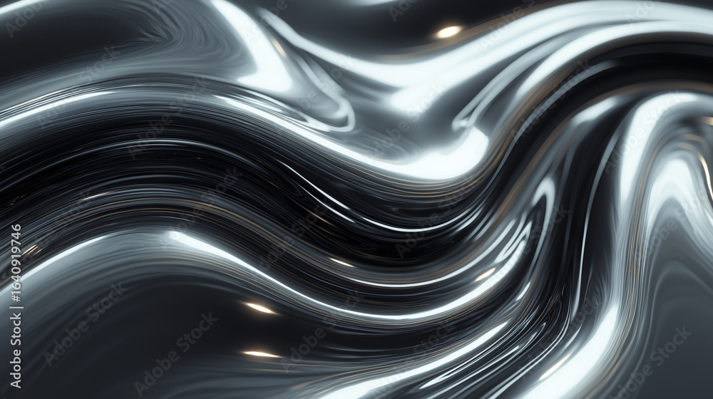 Obraz premium Glossy silver metal fluid glossy chrome mirror water effect background
