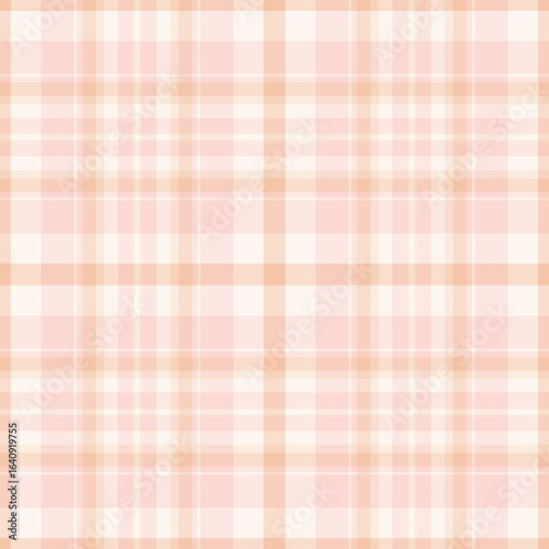 Soft pastel plaid pattern. Delicate pink and peach hues create a gentle, comforting aesthetic. Perfect for backgrounds, textiles, designs needing warmth.