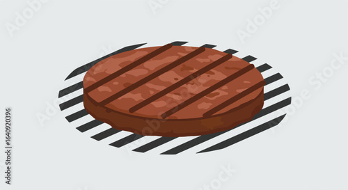 Grilled patty rests atop grill marks, brown color, for a cookout vector image