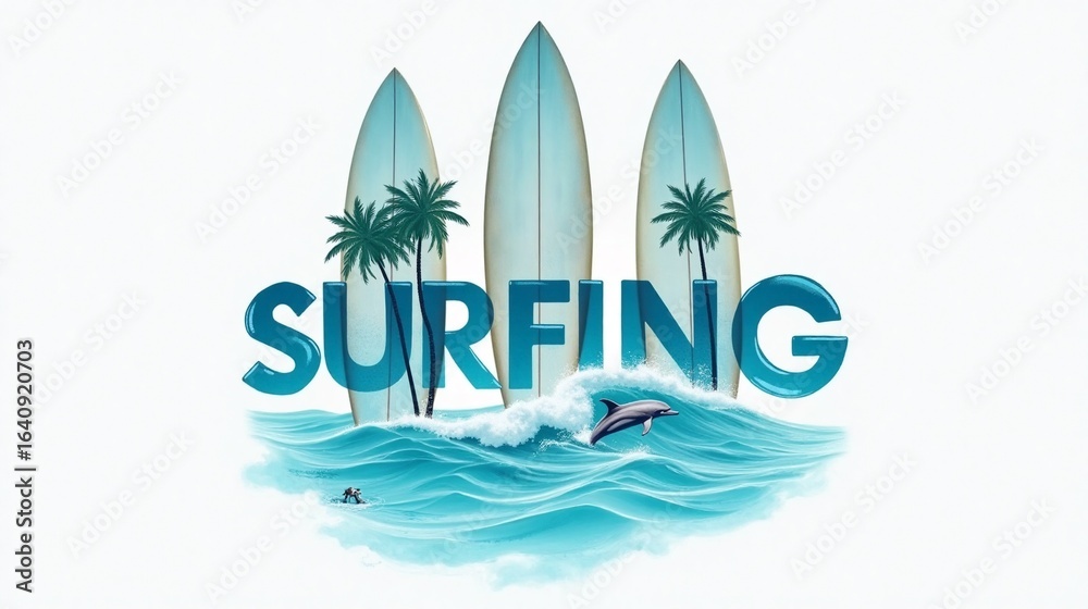 Fototapeta premium Surfing Adventure Coastal Waves and Surfboard Paradise