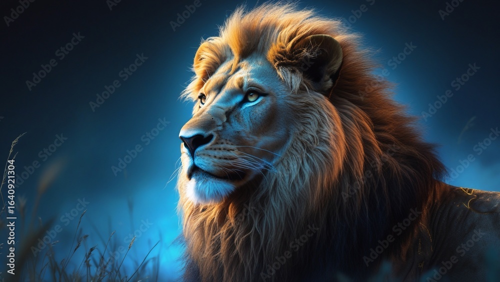 Fototapeta premium Majestic Lion Gazing into the Distance