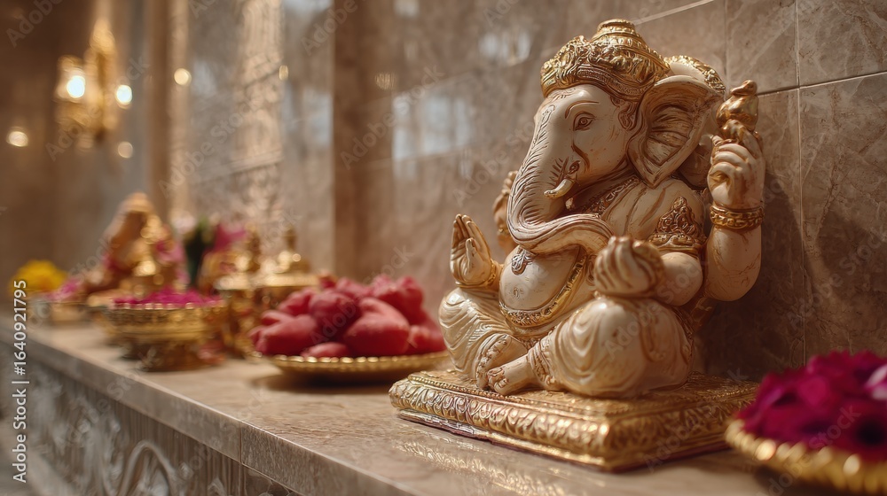 Fototapeta premium Decorative ganesh idol with offerings for ganesh chaturthi celebration
