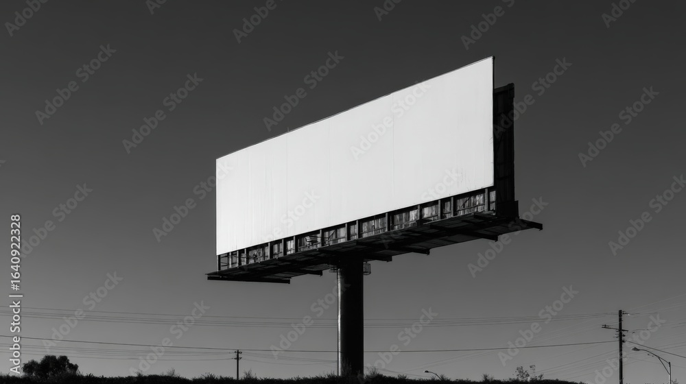 Obraz premium Blank Billboard Against Sky Ready for Advertising, Black and White Image, Outdoor Advertisement Mockup