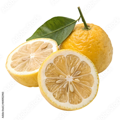 Juicy Yuzu Citrus Fruit: Vibrant Slices & Leaf Photography