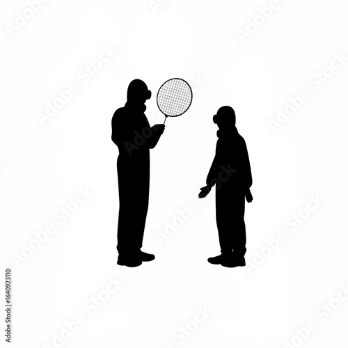 Silhouette of technicians in cleanroom suits inspecting silicon wafers isolated on white background