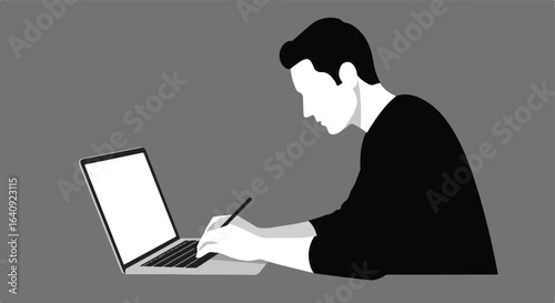 Man using laptop. Blank screen is useful for adding visual elements in