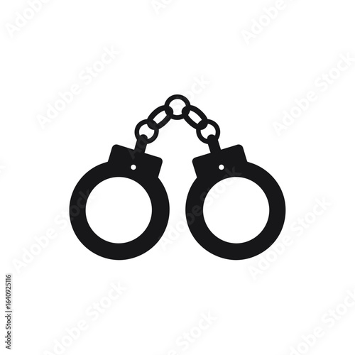 Black silhouette of metal handcuffs connected by a chain on white background, concept for legal illustration, criminal justice and law enforcement symbol