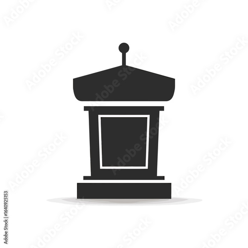 Black podium silhouette standing on white background symbol for speech and debate, concept for legal presentations, political campaigns and educational lectures
