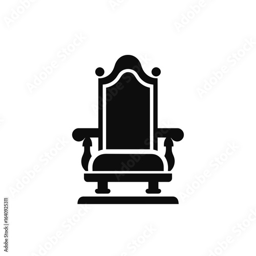 Ornate throne silhouette in black and white symbolizing authority, legal power and royal status, concept for judicial decisions, governmental authority and constitutional law