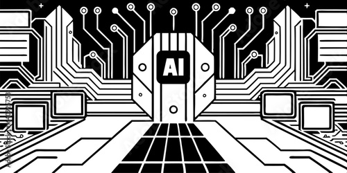 Vektor Modell Elektronik - KI Lösungen mit Schaltkreisen und Mikrochip - Sprachmodell und Abfragen - Digitale Welt