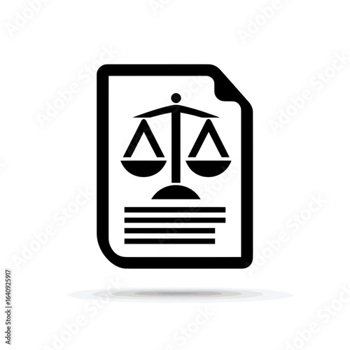 Black silhouette of document featuring scales of justice symbol above written lines, concept for legal advice, judicial system and law firm representation