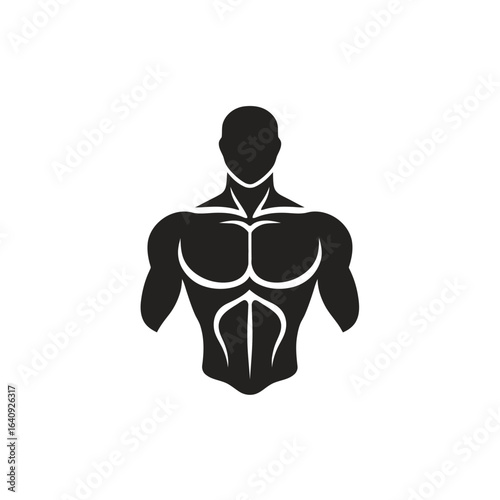 Silhouette of a muscular man's torso showcasing strong physique and fitness, concept for gym branding, sports apparel design and health supplement marketing