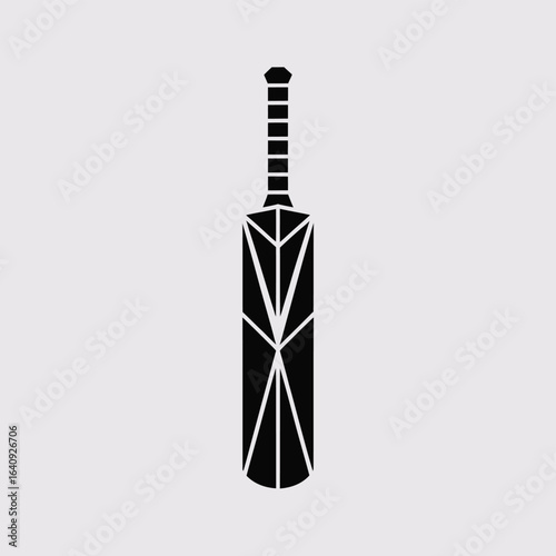 Sleek black cricket bat graphic with modern geometric design, perfect for sports branding and promotional materials, capturing dynamic action and athletic spirit.