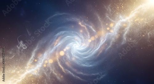 Swirling celestial nebula with glowing starburst and bokeh effects in deep space