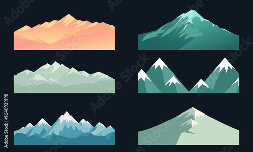 Set of mountains silhouettes. Vector illustration in flat design style.