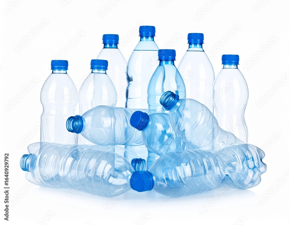 A pile of empty plastic water bottles, representing plastic waste and recycling. A pile of empty plastic water bottles, representing plastic waste and recycling.